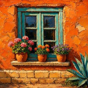 Santa Fe Marketplace Turquoise Frame, Desert Light -12″X12″ – Canvas Print- Product Image: Turquoise Frame, Desert Light -12″X12″ – Canvas Print-