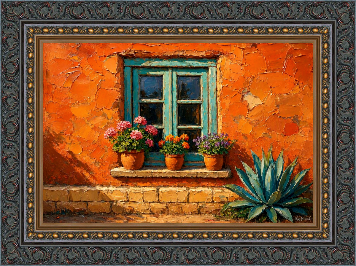 Santa Fe Marketplace Turquoise Frame, Desert Light -12″X12″ – Canvas Print- Product Image: Turquoise Frame, Desert Light -12″X12″ – Canvas Print-