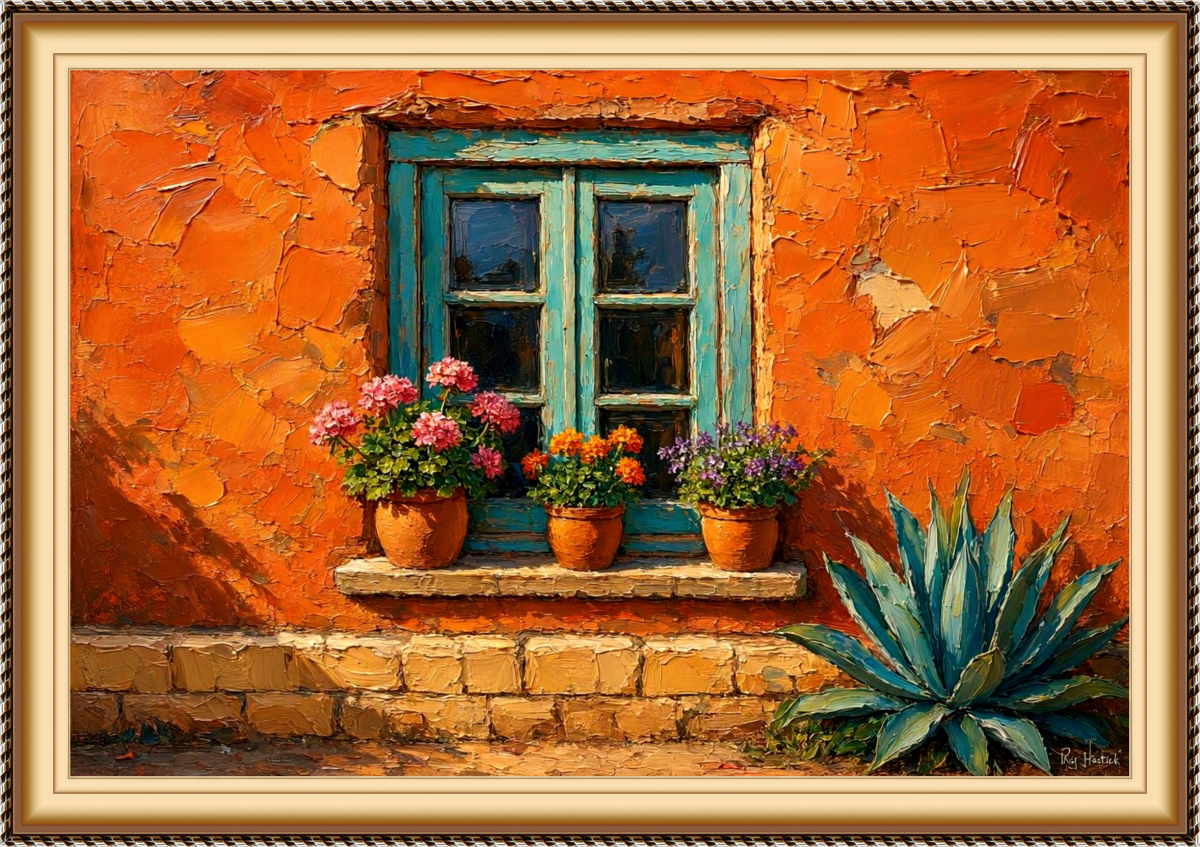 Santa Fe Marketplace Turquoise Frame, Desert Light -12″X12″ – Canvas Print- Product Image: Turquoise Frame, Desert Light -12″X12″ – Canvas Print-