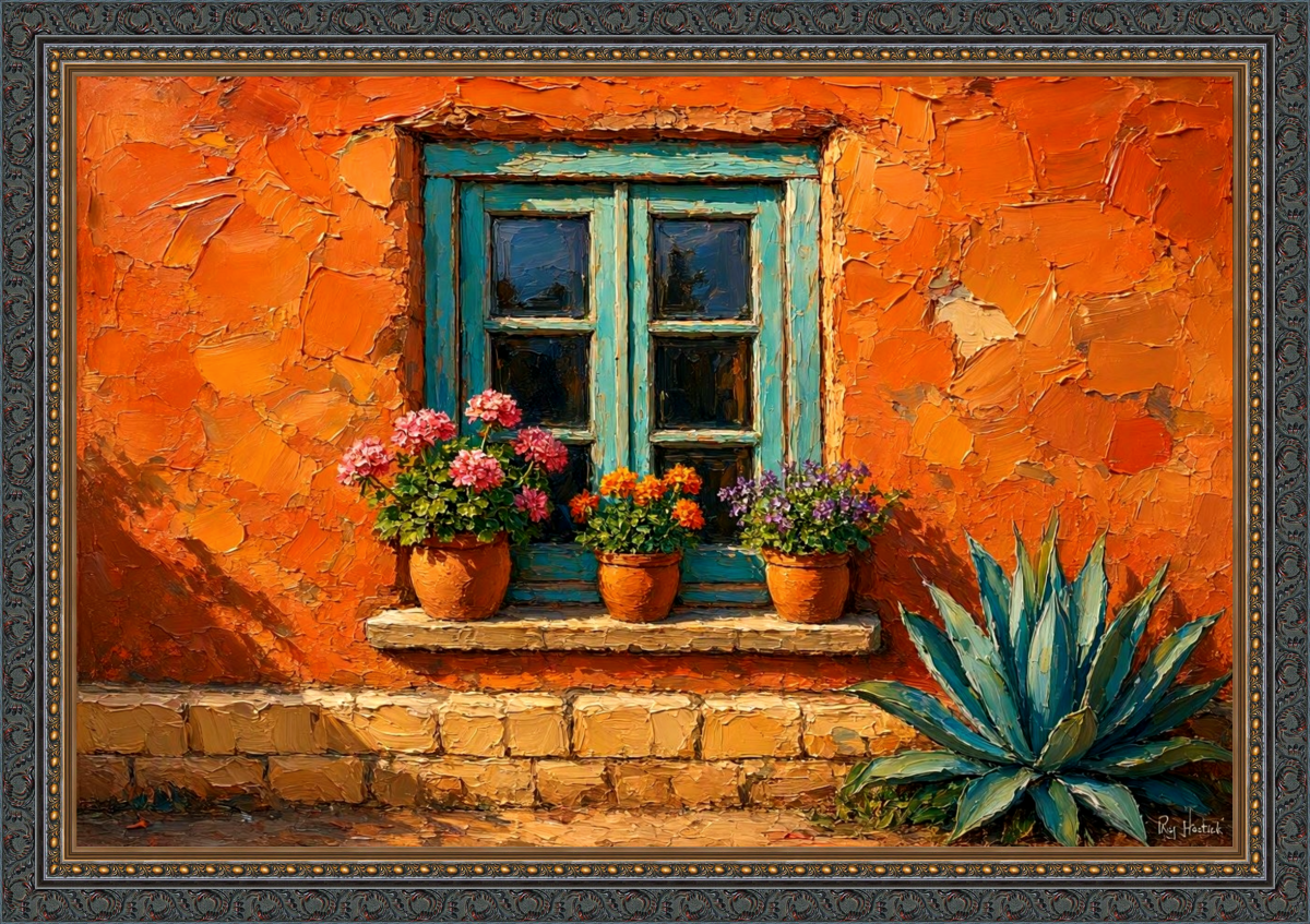 Santa Fe Marketplace Turquoise Frame, Desert Light -12″X12″ – Canvas Print- Product Image: Turquoise Frame, Desert Light -12″X12″ – Canvas Print-
