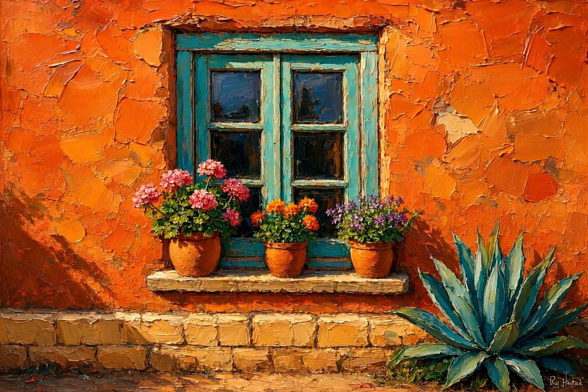 Santa Fe Marketplace Turquoise Frame, Desert Light -12″X12″ – Canvas Print- Product Image: Turquoise Frame, Desert Light -12″X12″ – Canvas Print-