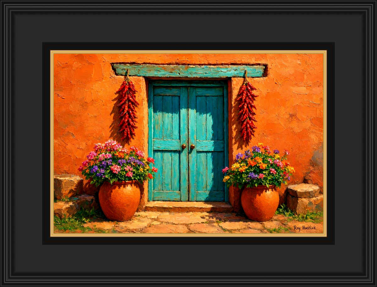 Santa Fe Marketplace Turquoise Adobe Doorway — Collector Edition -12″X12″ Canvas Print – Product Image: Turquoise Adobe Doorway — Collector Edition -12″X12″ Canvas Print –