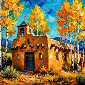 Santa Fe Marketplace Autumn Glow over Adobe – 12X12″ CANVAS PRINT – Product Image: Autumn Glow over Adobe – 12X12″ CANVAS PRINT –