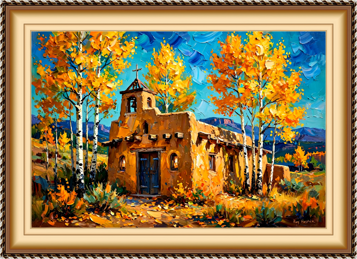 Santa Fe Marketplace Autumn Glow over Adobe – 12X12″ CANVAS PRINT – Product Image: Autumn Glow over Adobe – 12X12″ CANVAS PRINT –