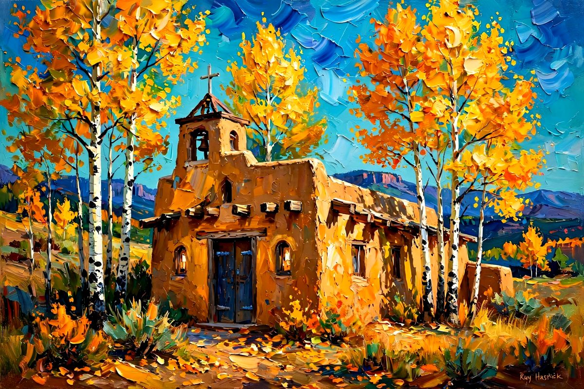 Santa Fe Marketplace Autumn Glow over Adobe – 12X12″ CANVAS PRINT – Product Image: Autumn Glow over Adobe – 12X12″ CANVAS PRINT –