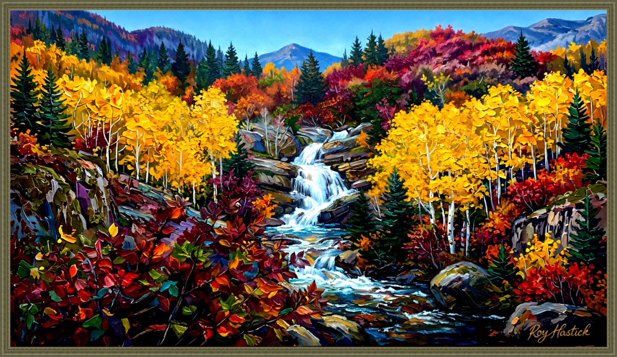 Santa Fe Marketplace Sangre de Cristo Autumn Cascade – 18″X18″ – Canvas Print – Product Image: Sangre de Cristo Autumn Cascade – 18″X18″ – Canvas Print –