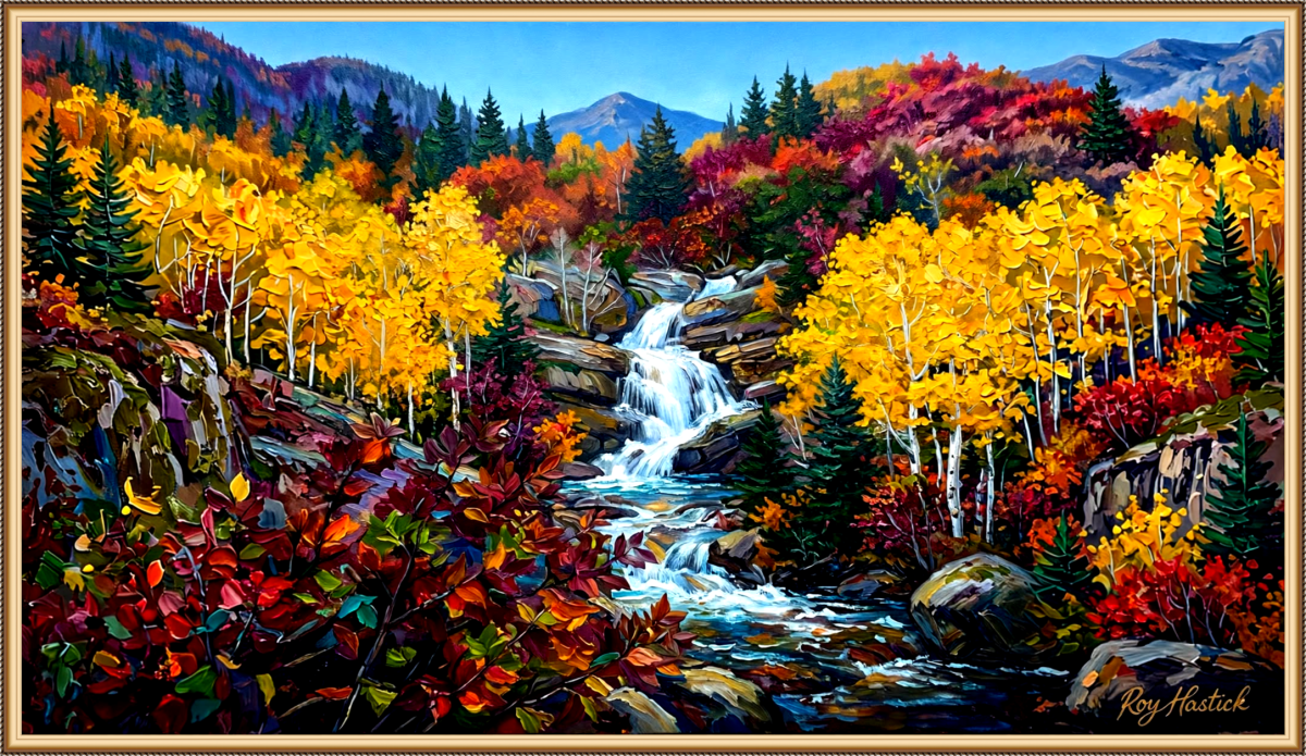 Santa Fe Marketplace Sangre de Cristo Autumn Cascade – 18″X18″ – Canvas Print – Product Image: Sangre de Cristo Autumn Cascade – 18″X18″ – Canvas Print –