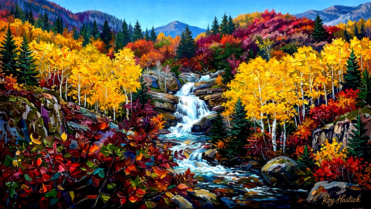 Santa Fe Marketplace Sangre de Cristo Autumn Cascade – 18″X18″ – Canvas Print – Product Image: Sangre de Cristo Autumn Cascade – 18″X18″ – Canvas Print –
