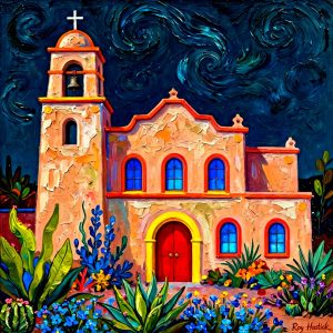 Santa Fe Marketplace Starry Mission Church | 18″ x 18″ – Canvas Print Product Image: Starry Mission Church | 18″ x 18″ – Canvas Print